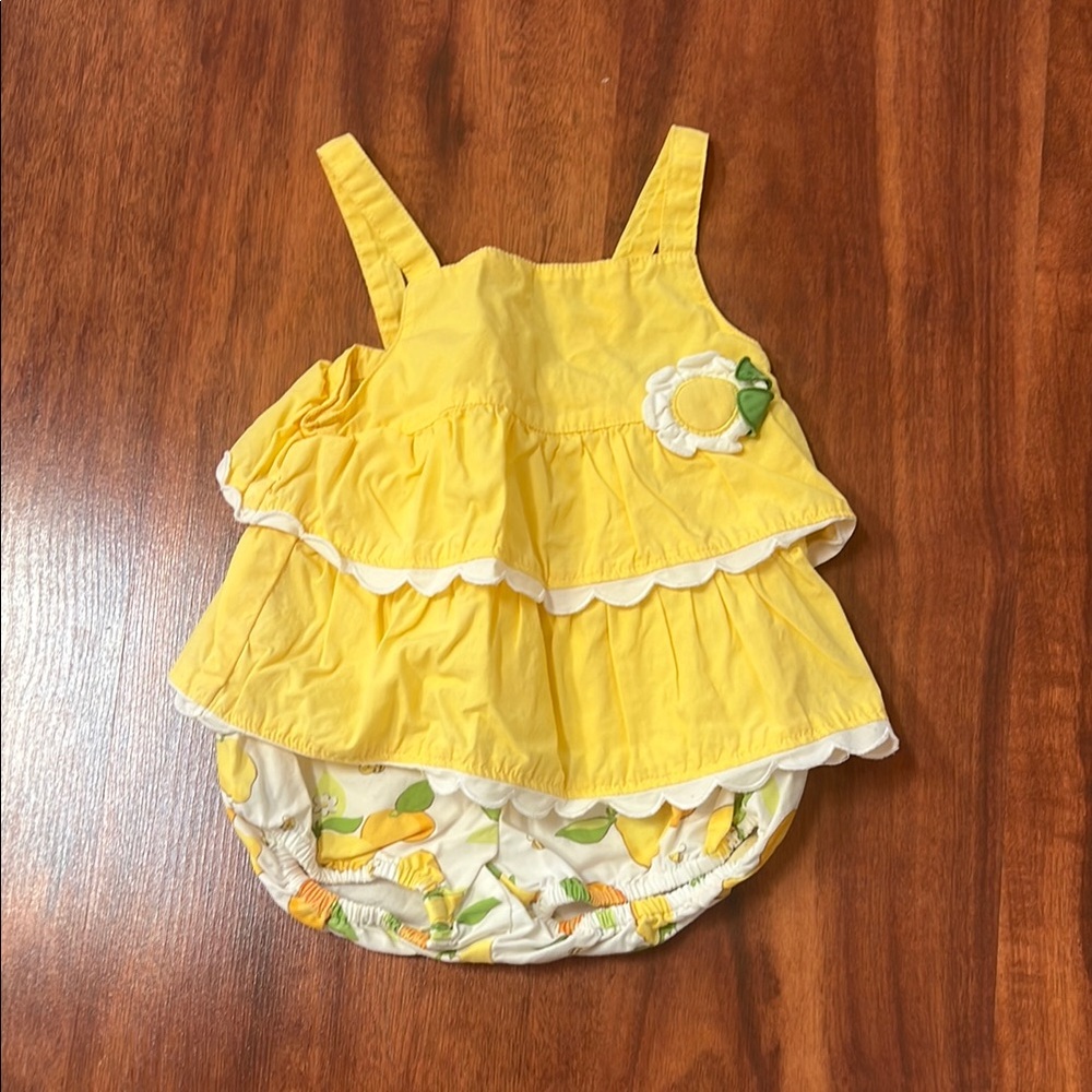 Yellow Ruffled Kids Dress with Lemon Design